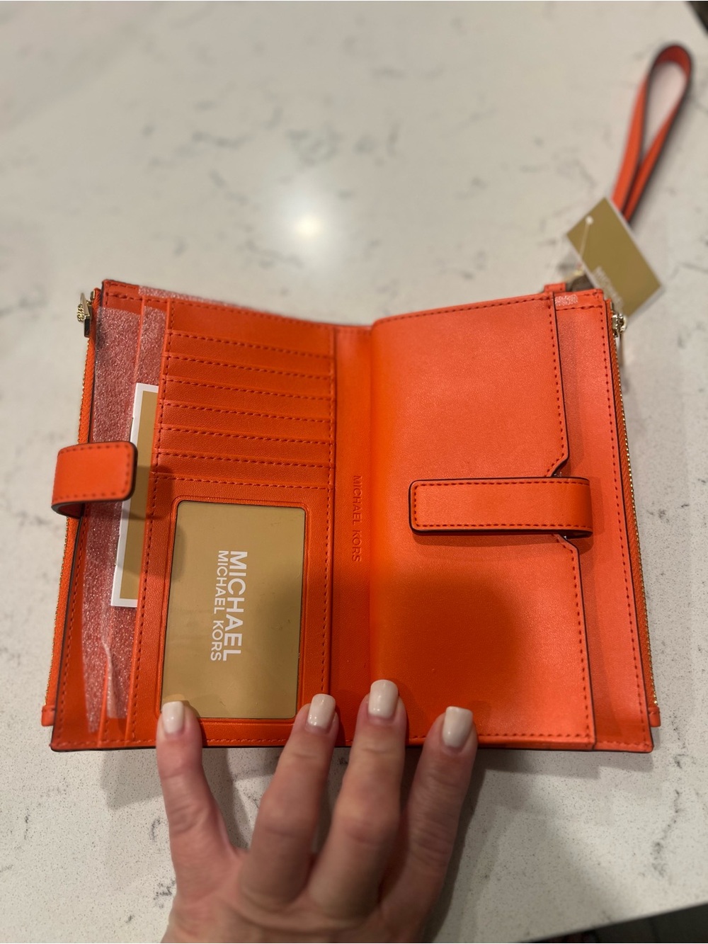 NWT Michael Kors Orange to White Ombre MK Zip Clutch - Picture 4 of 7